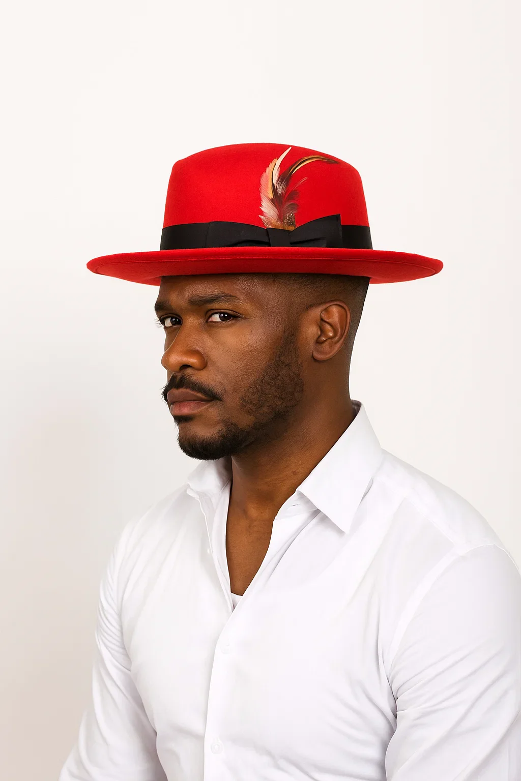 Mens Dress Hat Mens Red/Black Fedora Hat - Image 5