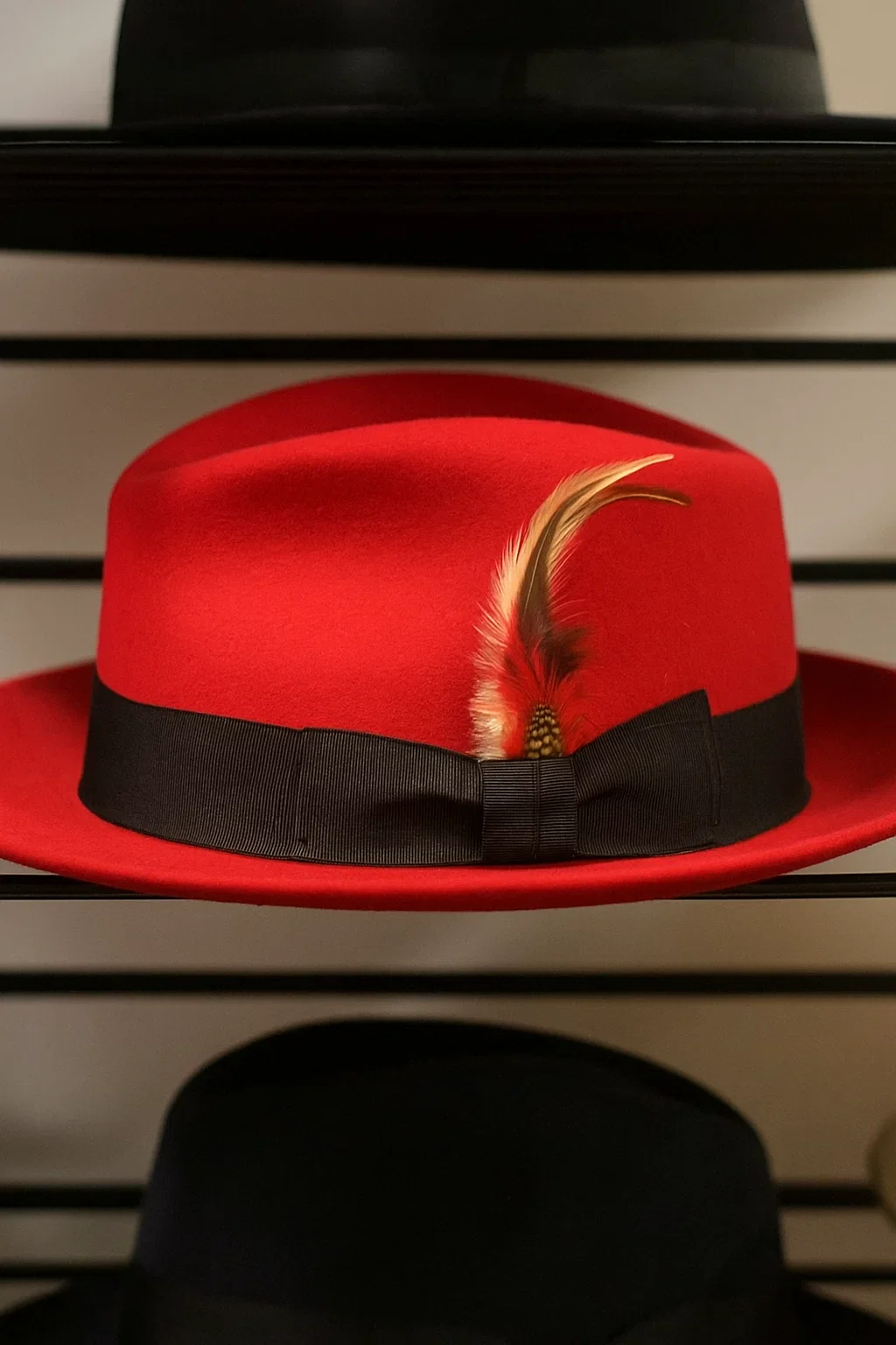 Mens Dress Hat Mens Red/Black Fedora Hat - Image 6