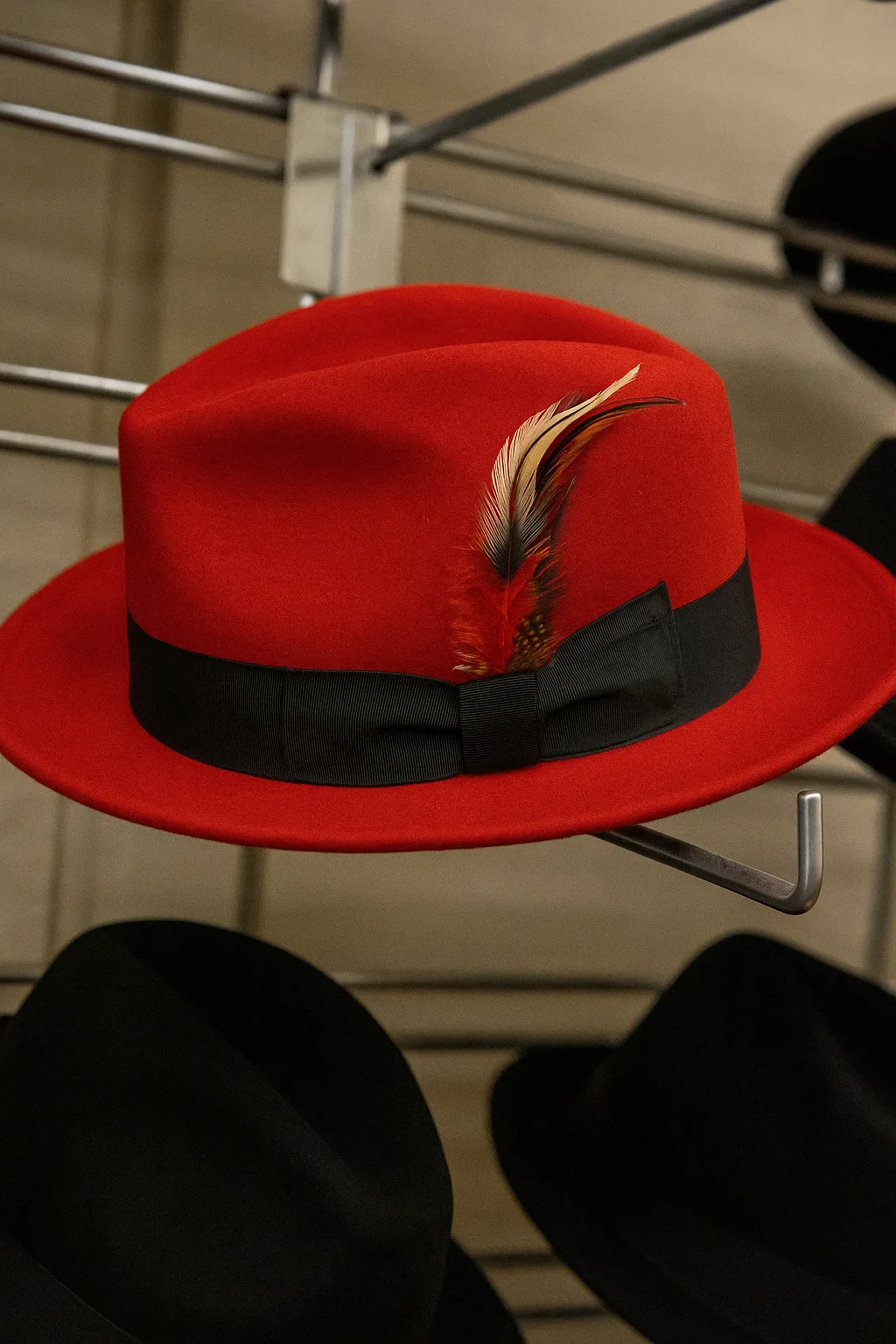 Mens Dress Hat Mens Red/Black Fedora Hat - Image 7
