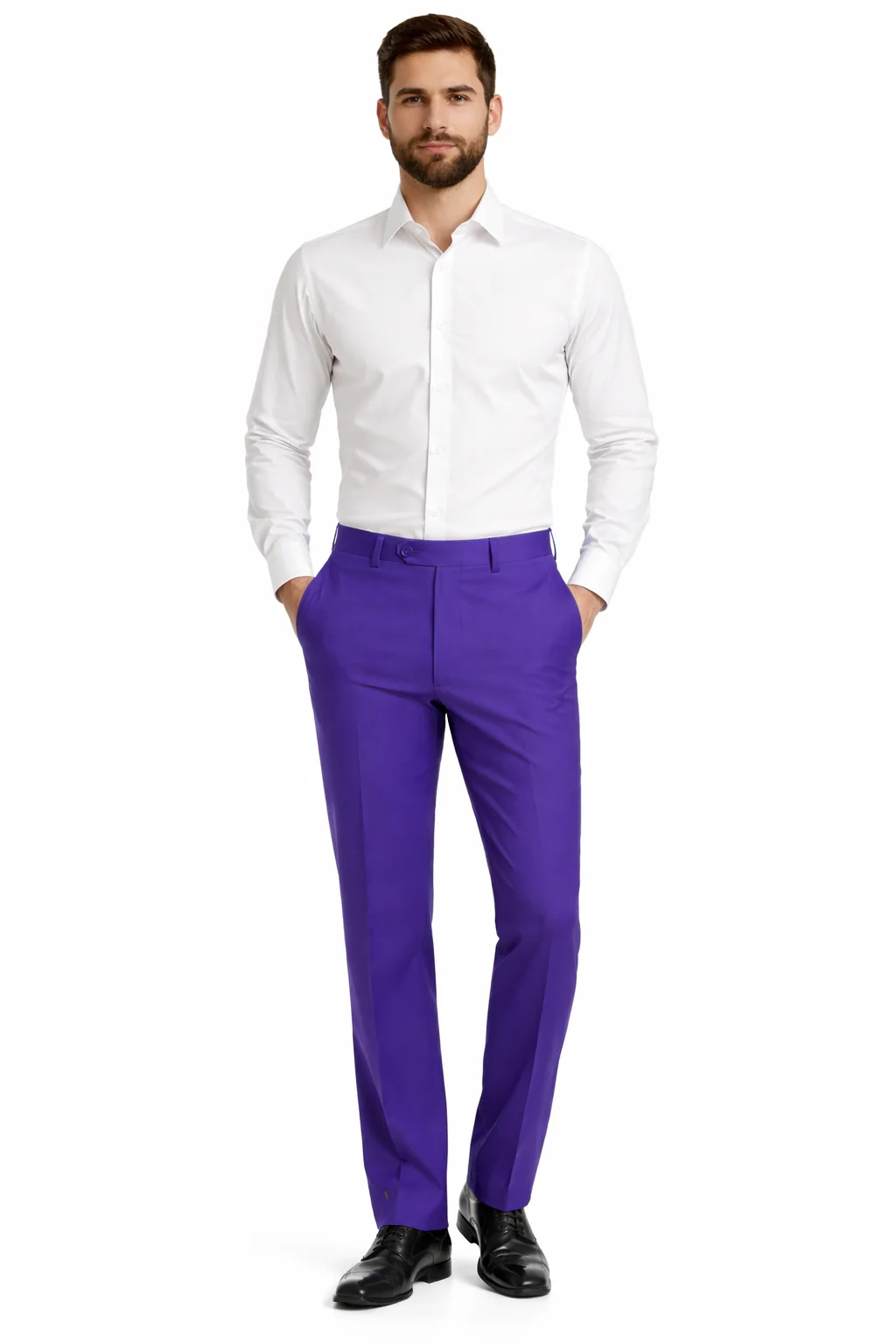 Men'S Dress Pants Trousers Flat Front Slacks PUrple Online Sale - Image 5
