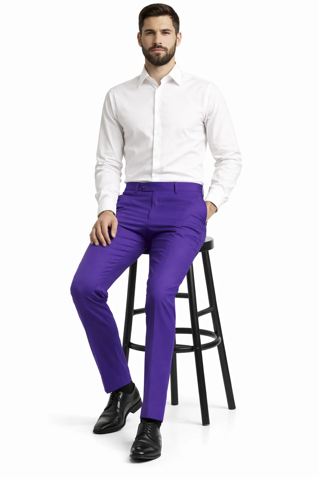 Men'S Dress Pants Trousers Flat Front Slacks PUrple Online Sale - Image 7