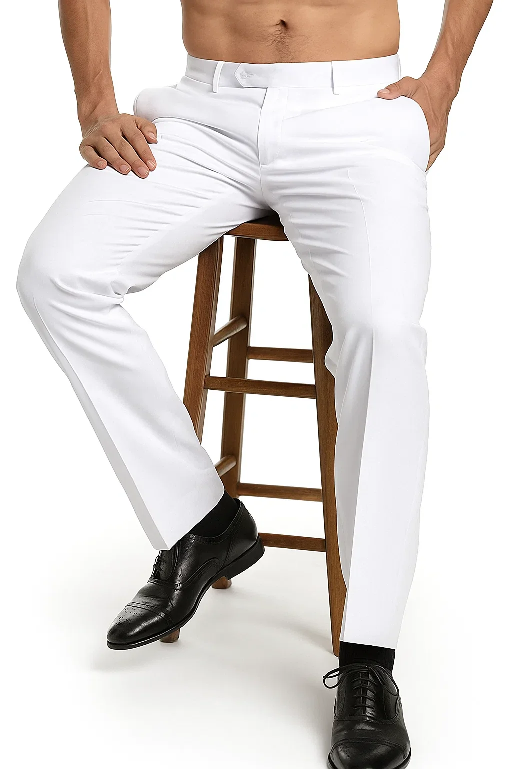 Men's Dress Pants Trousers Flat Front Slacks White - Image 5