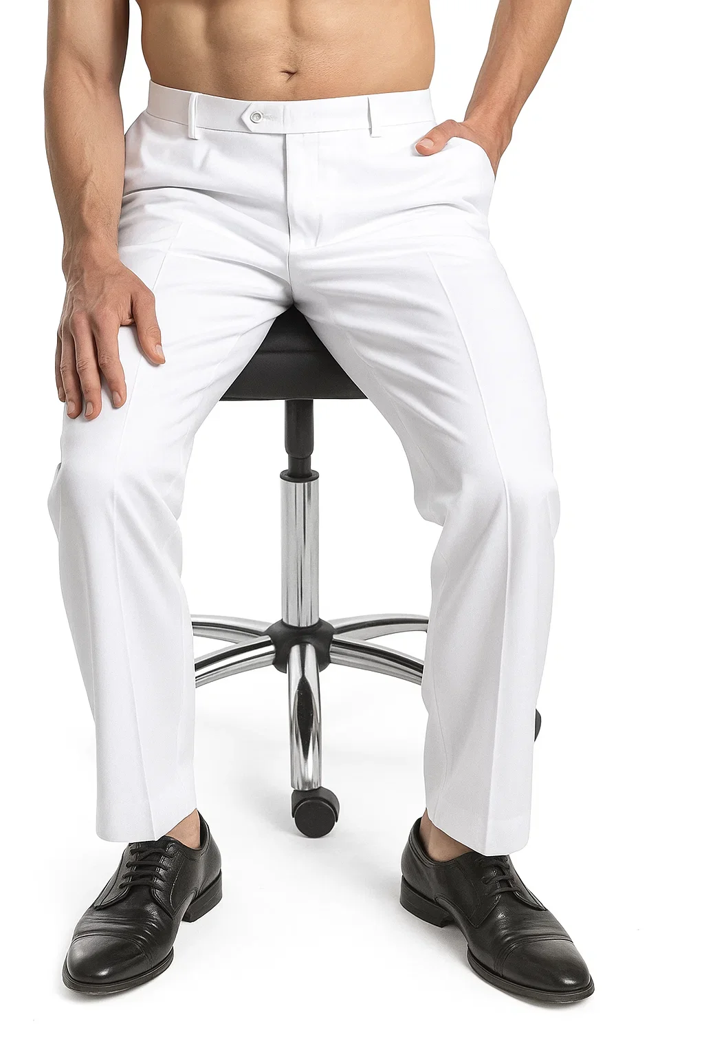 Men's Dress Pants Trousers Flat Front Slacks White - Image 6