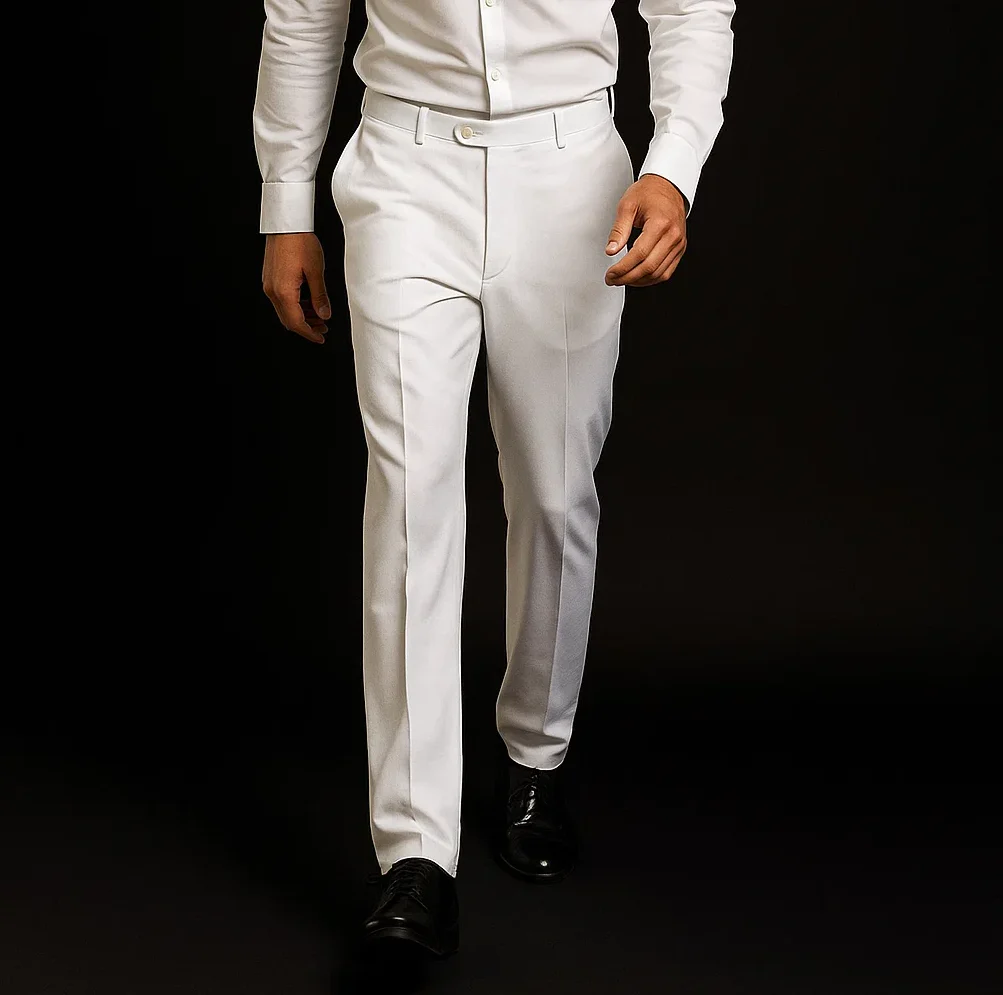 Men's Dress Pants Trousers Flat Front Slacks White - Image 7