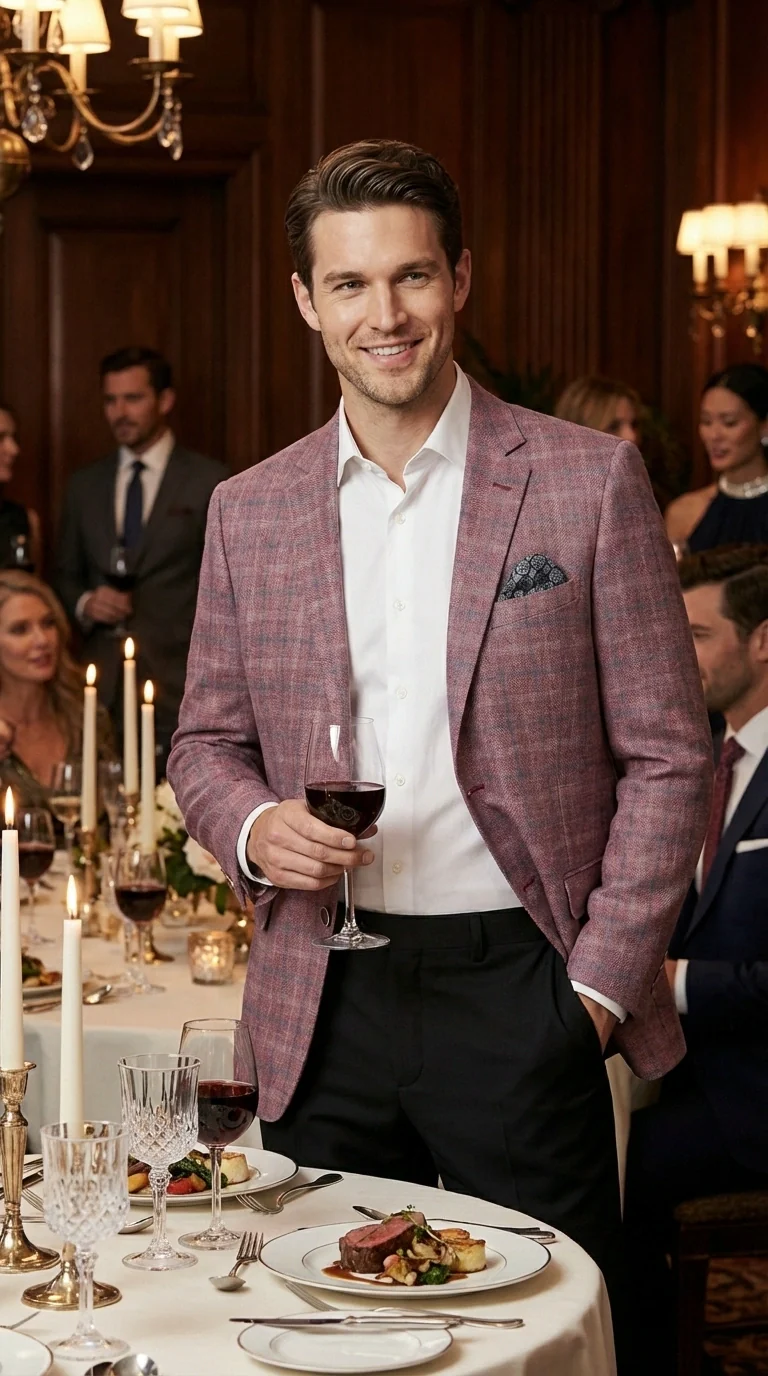Mens Dusty Rose Mauve Pink with Tint of Blue Plaid Sport Coat Blazer – Classic Check Pattern Casual Blazer Jacket for Business Casual, Wedding - Image 8