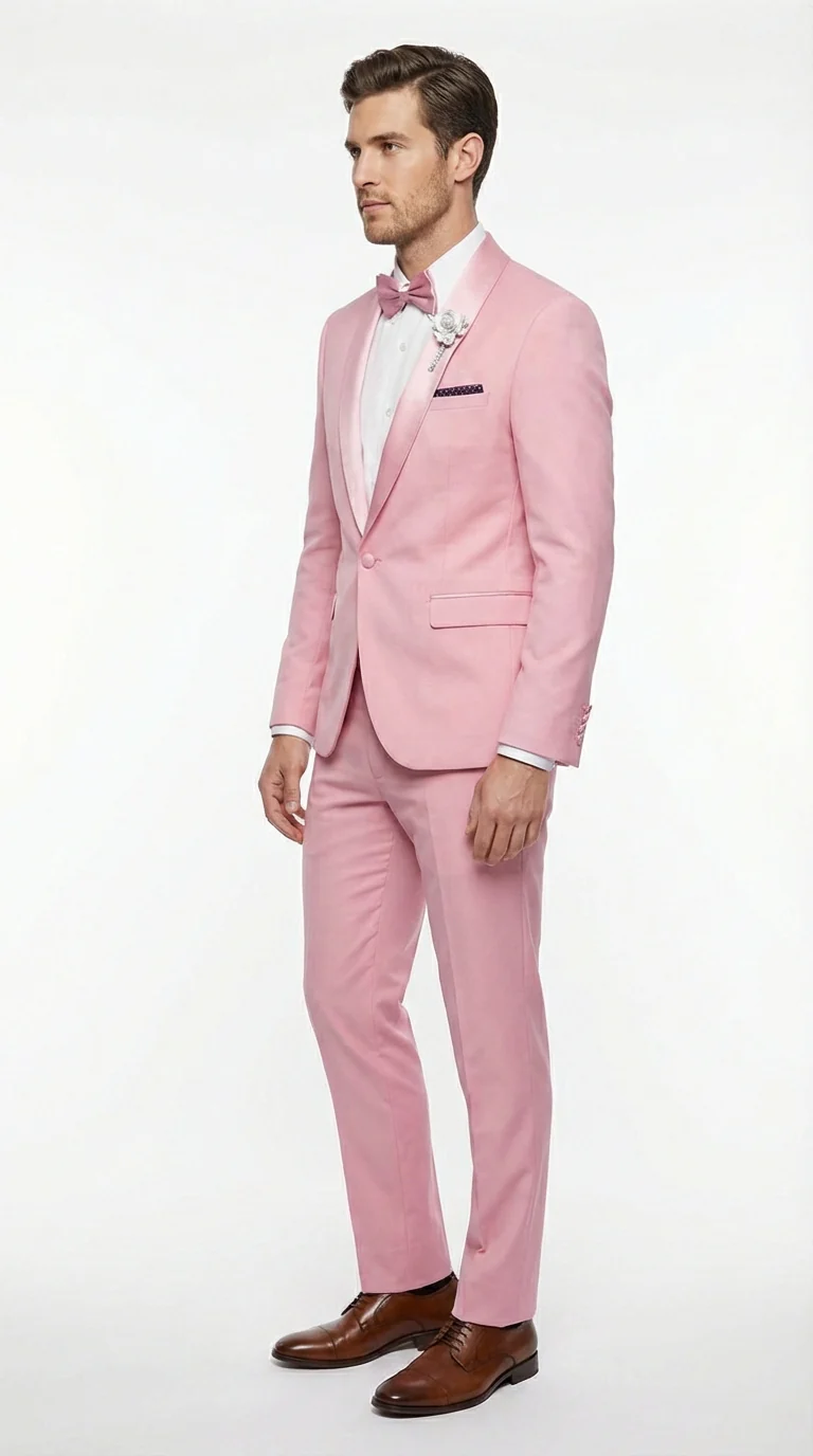 Mens Dusty Rose Pink Summer Tuxedo – Satin Shawl Lapel Formal Wedding Prom Suit - Image 5