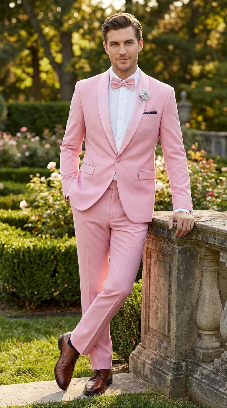 Mens Dusty Rose Pink Summer Tuxedo – Satin Shawl Lapel Formal Wedding Prom Suit - Image 6