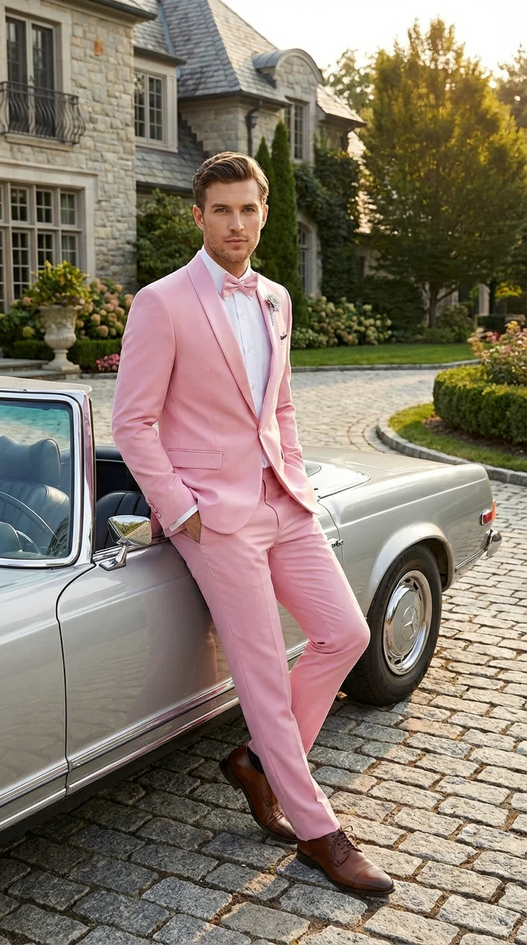 Mens Dusty Rose Pink Summer Tuxedo – Satin Shawl Lapel Formal Wedding Prom Suit - Image 8