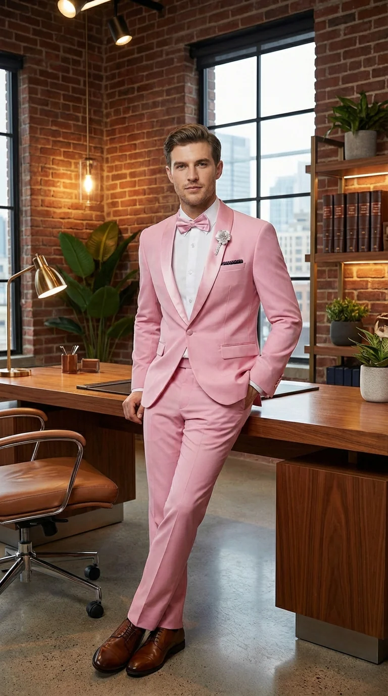 Mens Dusty Rose Pink Summer Tuxedo – Satin Shawl Lapel Formal Wedding Prom Suit - Image 9