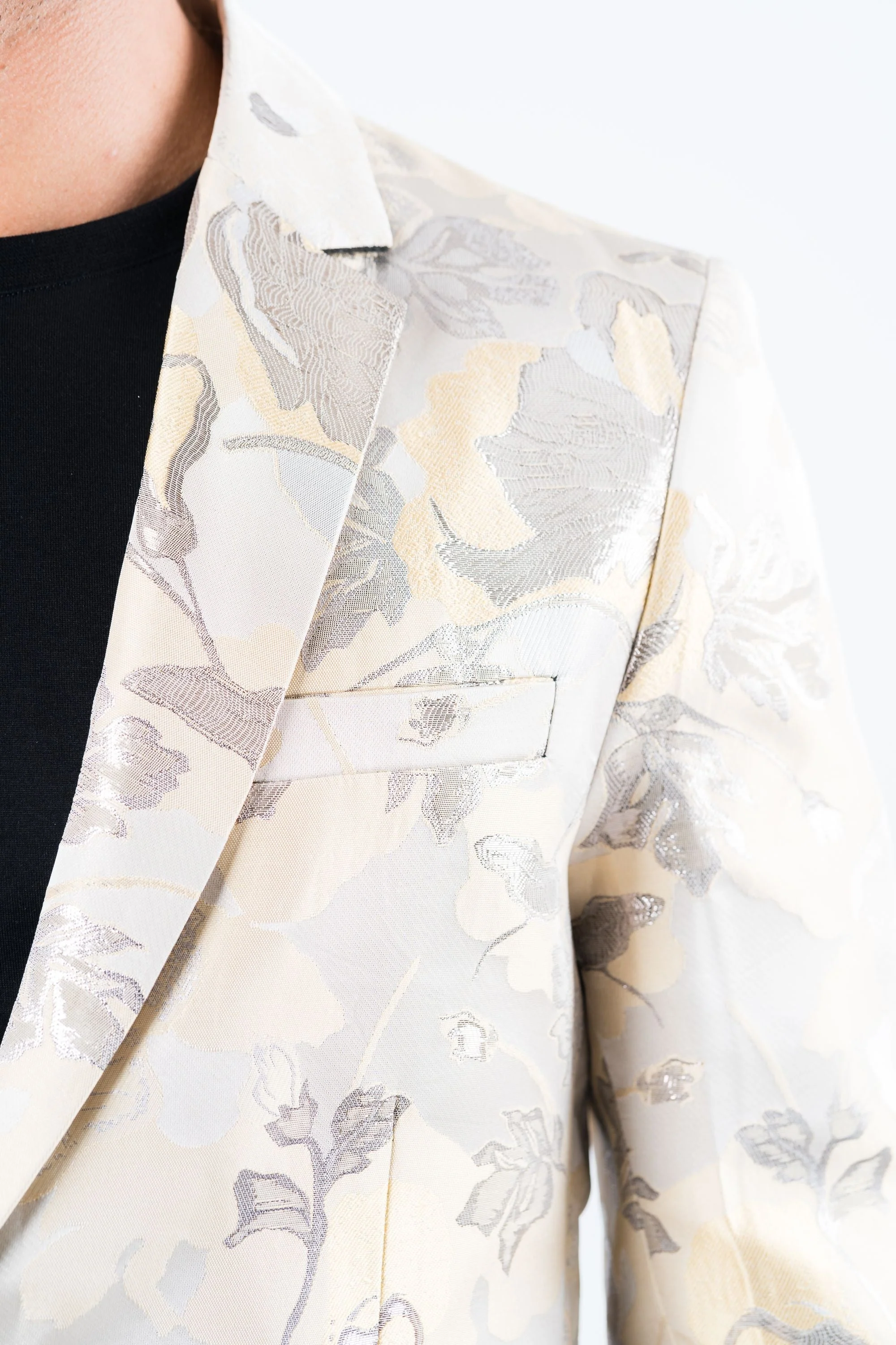 Men’s Elegant Beige Floral Print Blazer with Double Buttons - Image 4