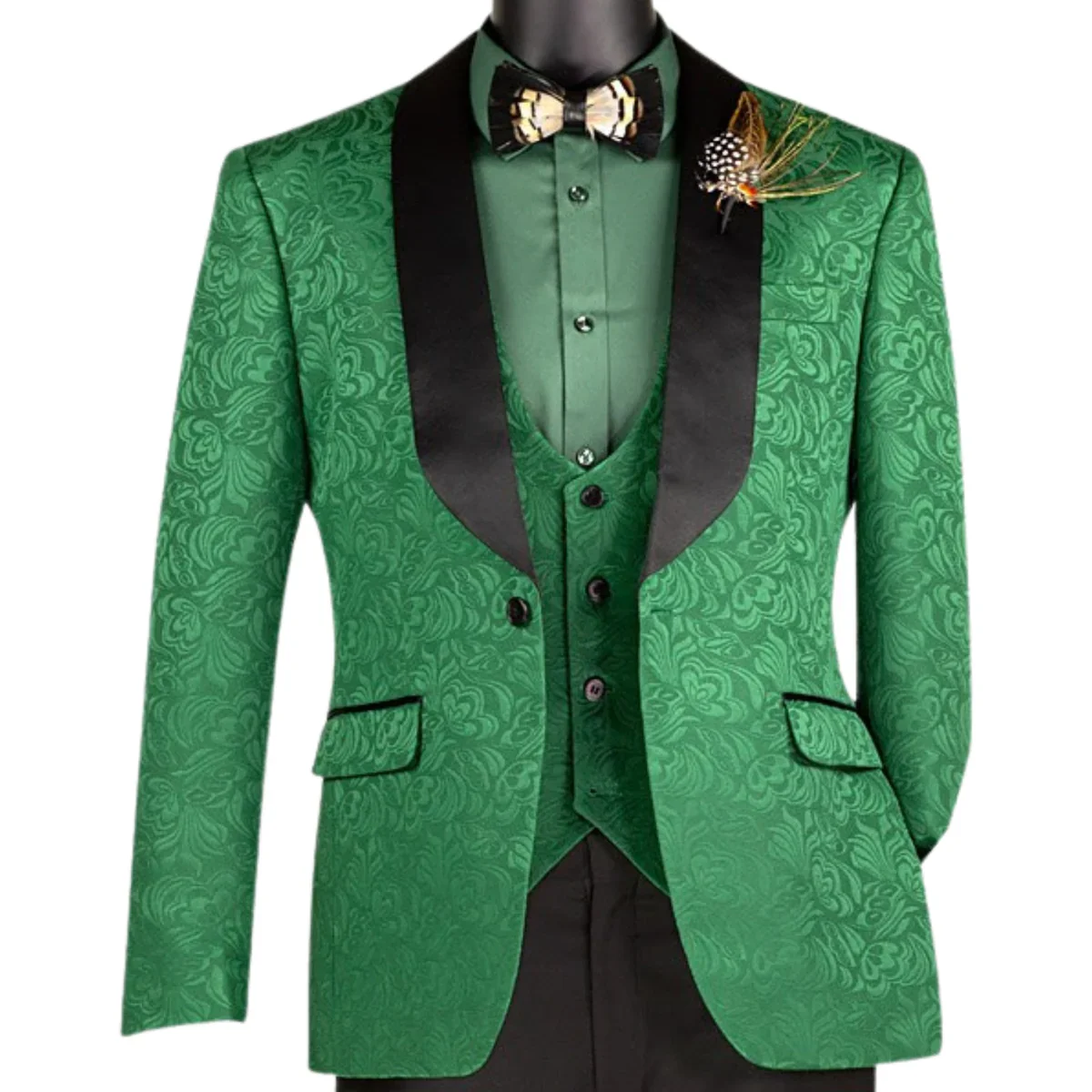 Mens Emerald Green Jacquard Tuxedo Suit - Image 5