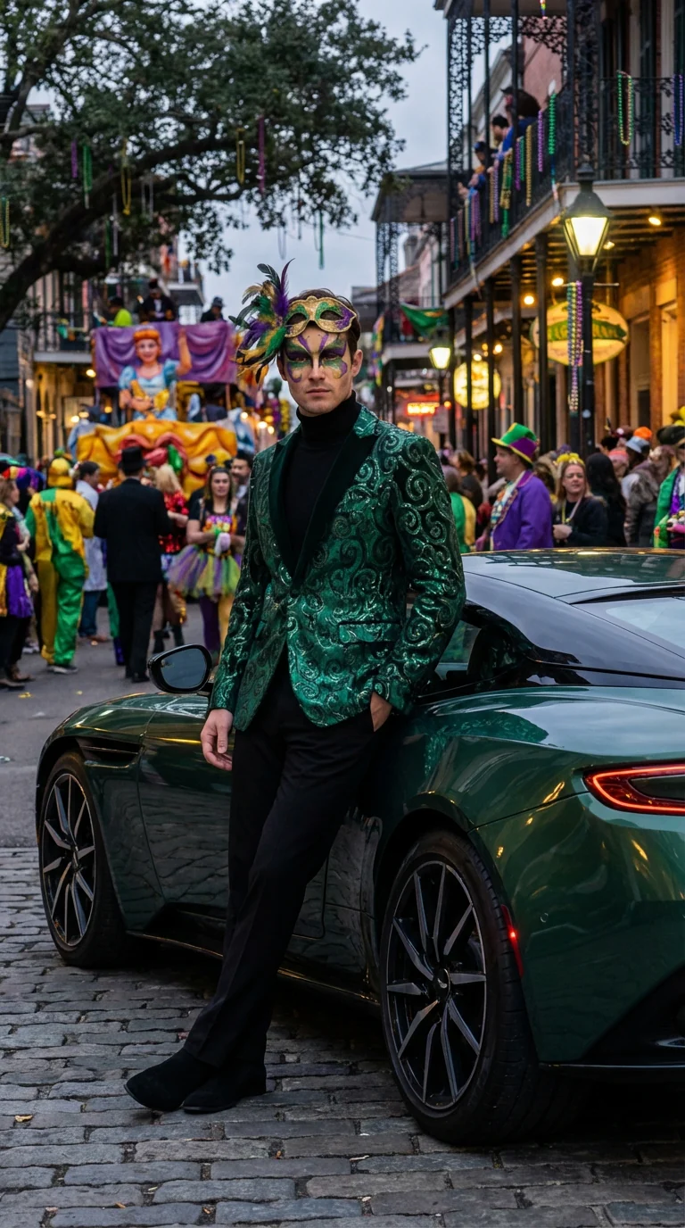 Mens Emerald Green Mardi Gras Blazer with Black Satin Lapel – Paisley Swirl Pattern Formal Party Jacket - Image 8