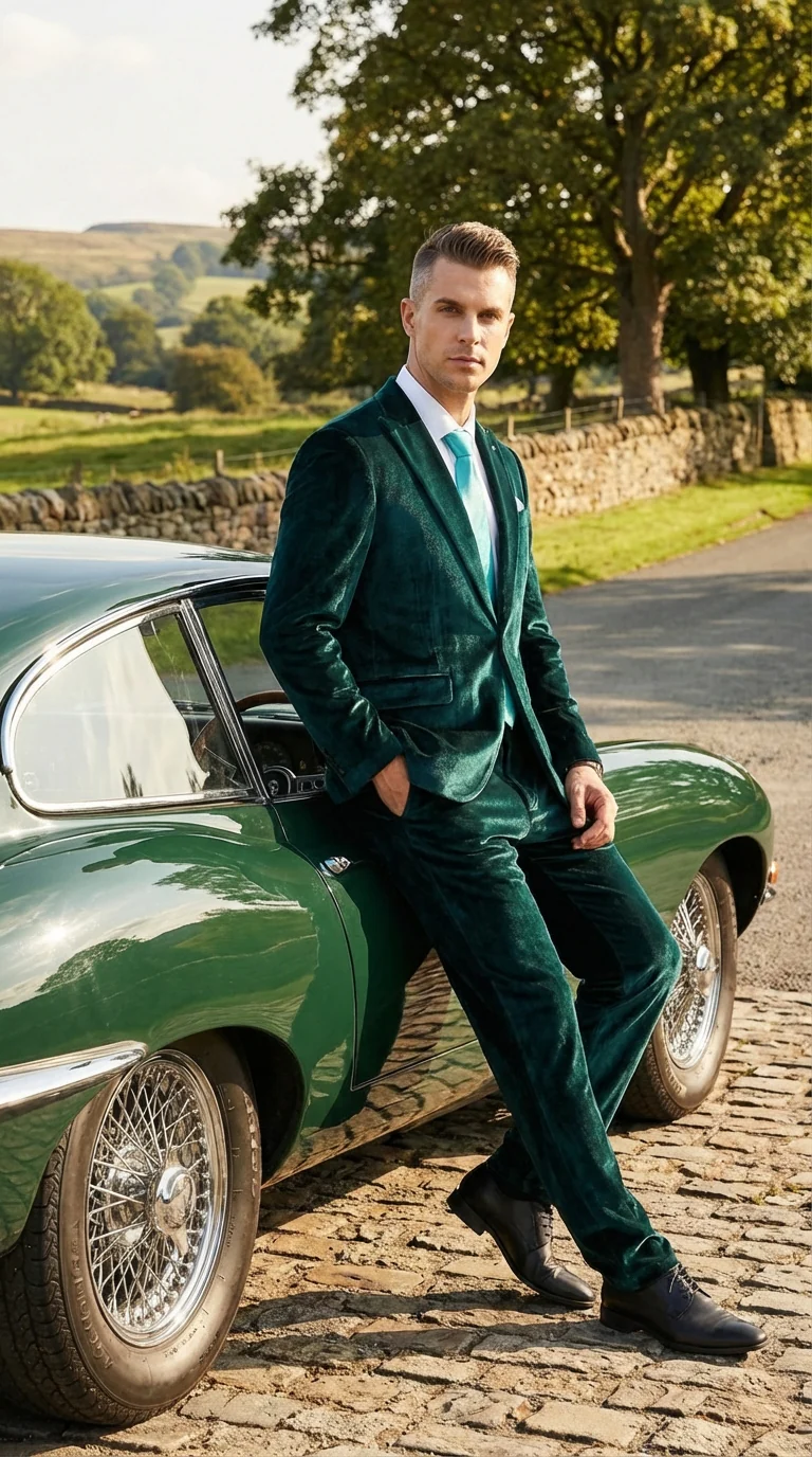 Mens Emerald Green Teal Blue Velvet Suit – Luxury Two Piece Formal Evening Suit - Image 10