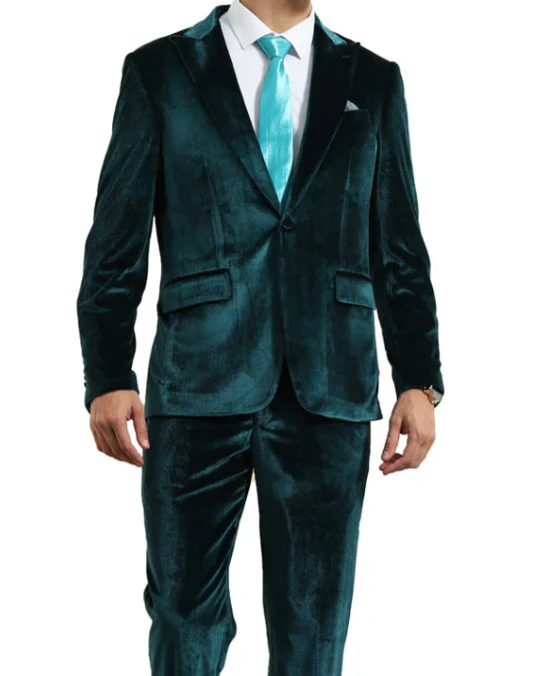 Mens Emerald Green Teal Blue Velvet Suit – Luxury Two Piece Formal Evening Suit - Image 15