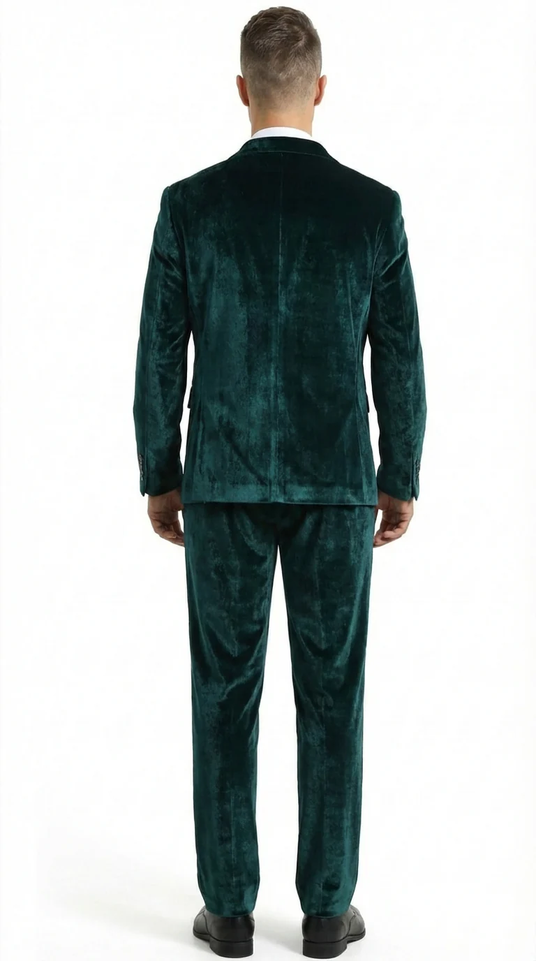 Mens Emerald Green Teal Blue Velvet Suit – Luxury Two Piece Formal Evening Suit - Image 5