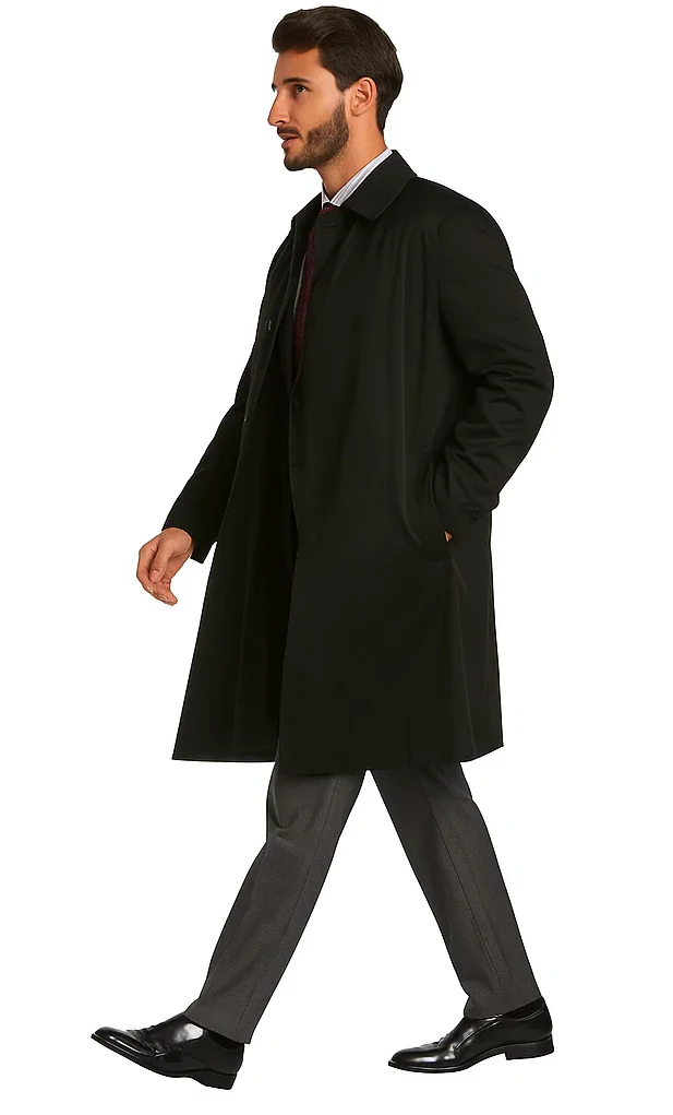 Men's Extra Long Outerwear Black Coat - Image 2