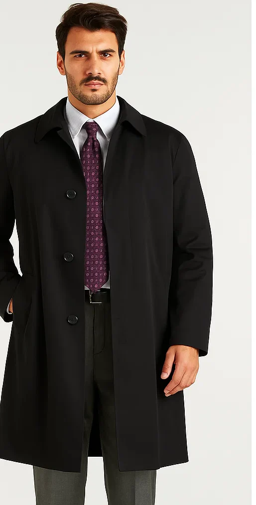 Men's Extra Long Outerwear Black Coat - Image 8