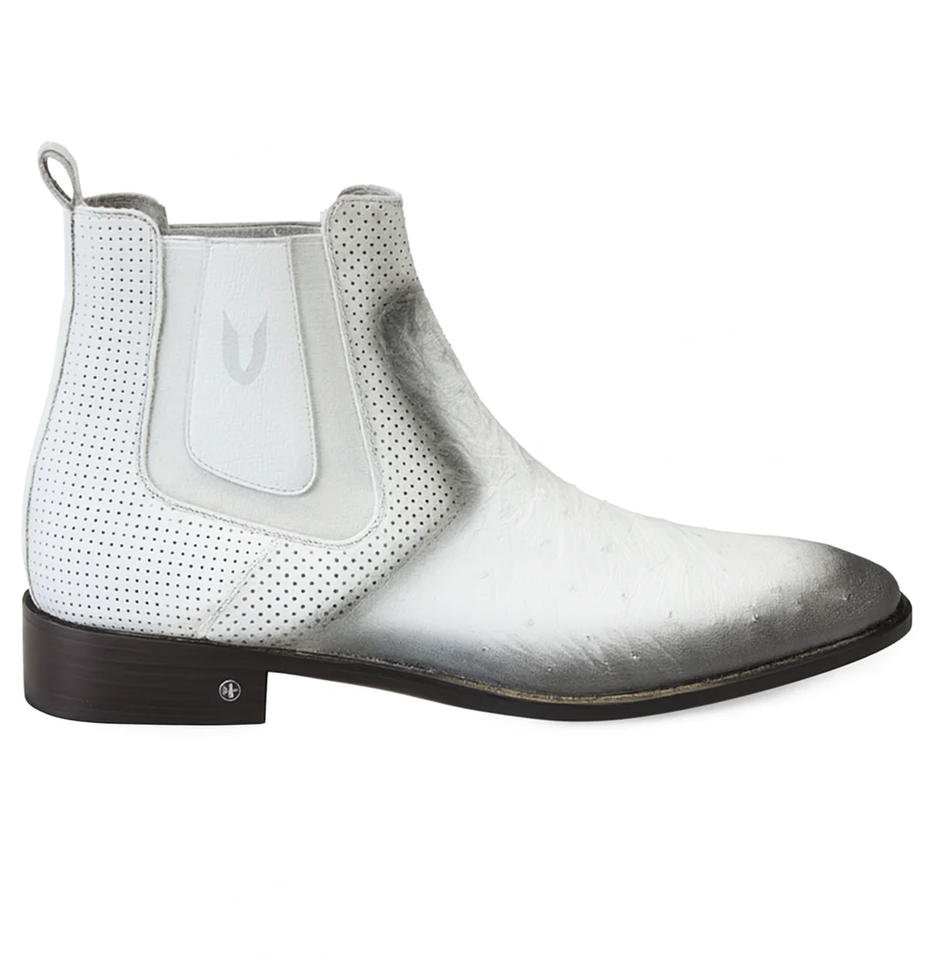 Men's Faded White Vestigium Boots Genuine Ostrich Chelsea Boots - Image 2