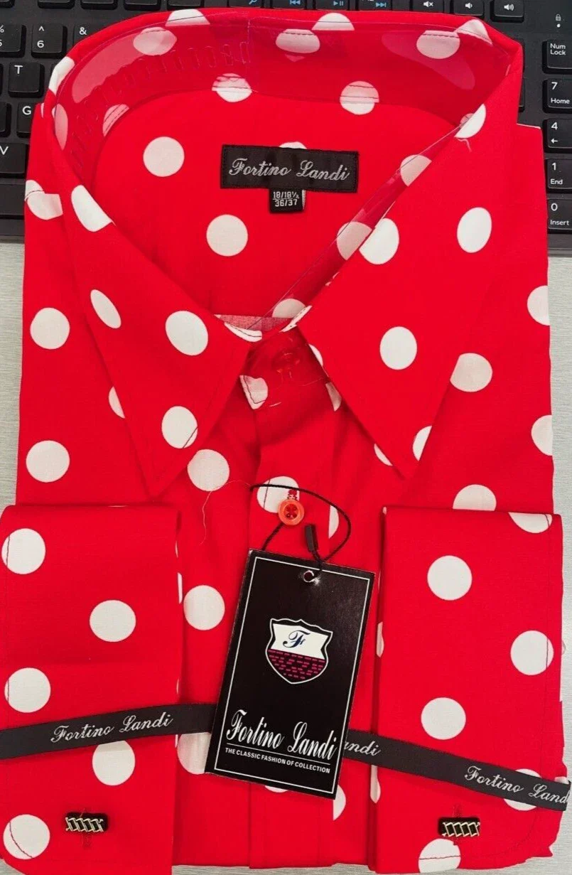 Mens Fashion Polka Dot Dress Shirt β Red White Cotton French Cuff Design - Image 2