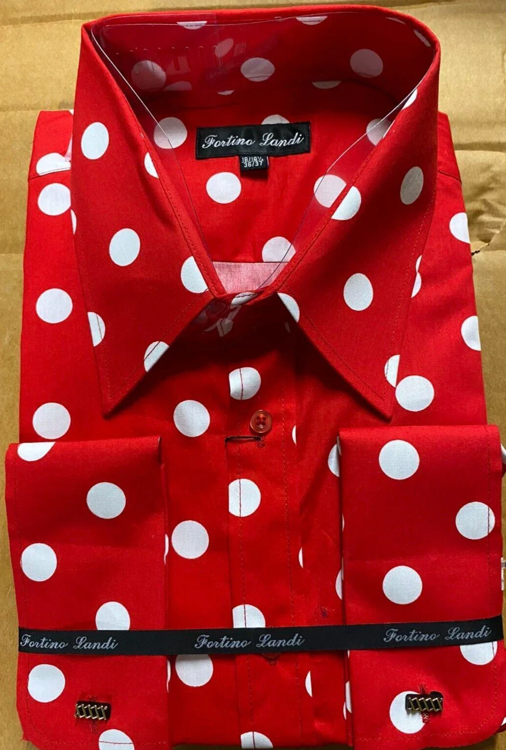 Mens Fashion Polka Dot Dress Shirt β Red White Cotton French Cuff Design - Image 4