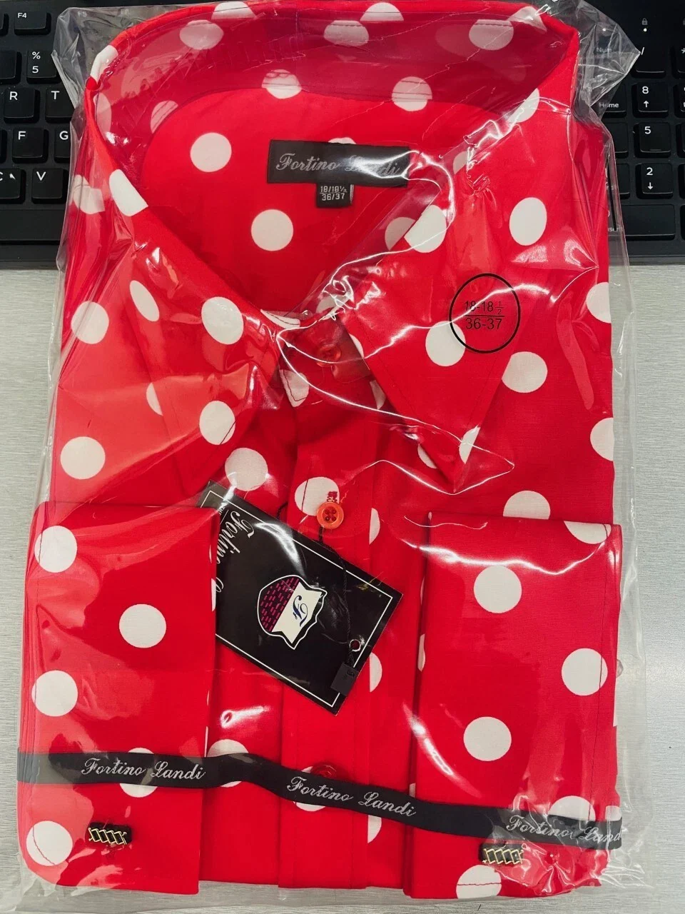 Mens Fashion Polka Dot Dress Shirt β Red White Cotton French Cuff Design - Image 5