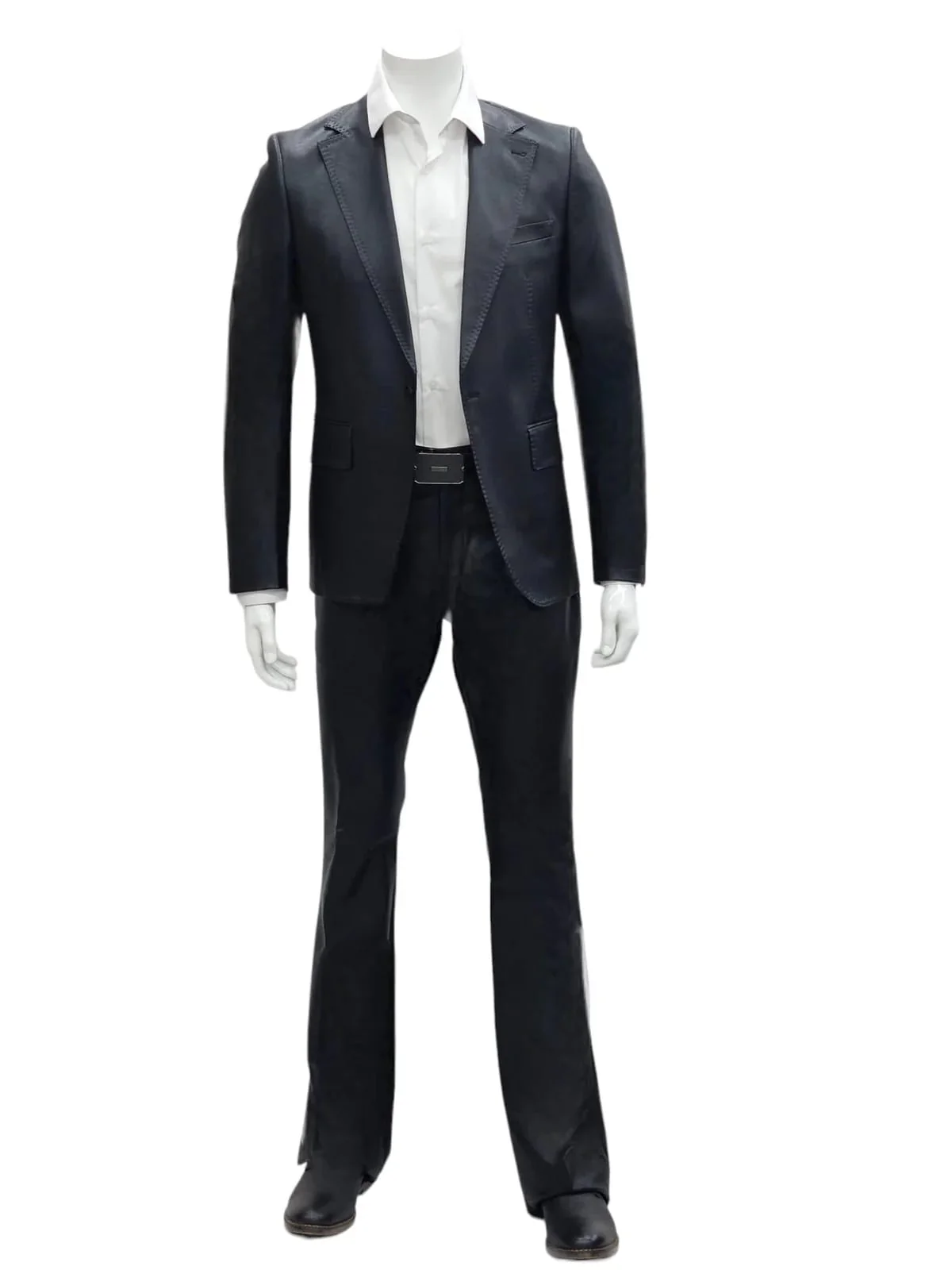Mens Black Slim Fit Faux Leather Suit – 1 Button Notch Lapel - Image 5