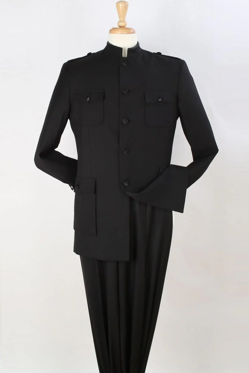 Apollo King "Black Men's Military-Inspired Safari Suit with Five Buttons"