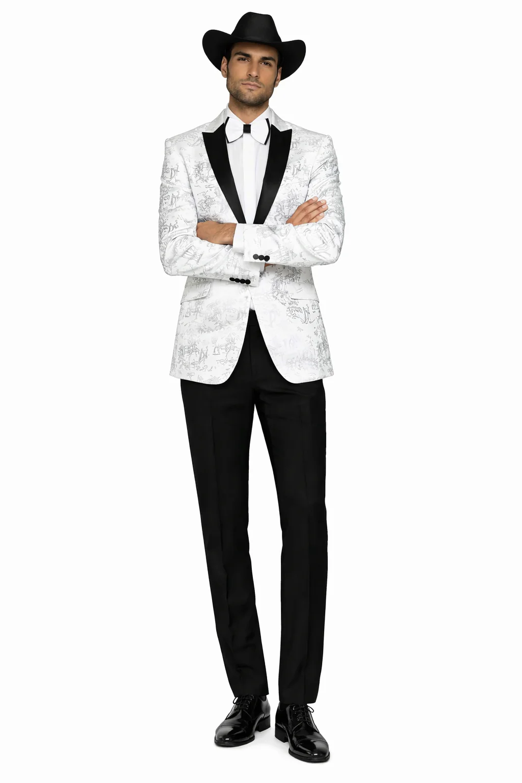 Men's Flashy Fancy Satin Shiny Tuxedo Dinners Jacket Blazer Paisley Sport Coat Silky Satin Stage Fancy Stage Party Dance White/Black - Image 5