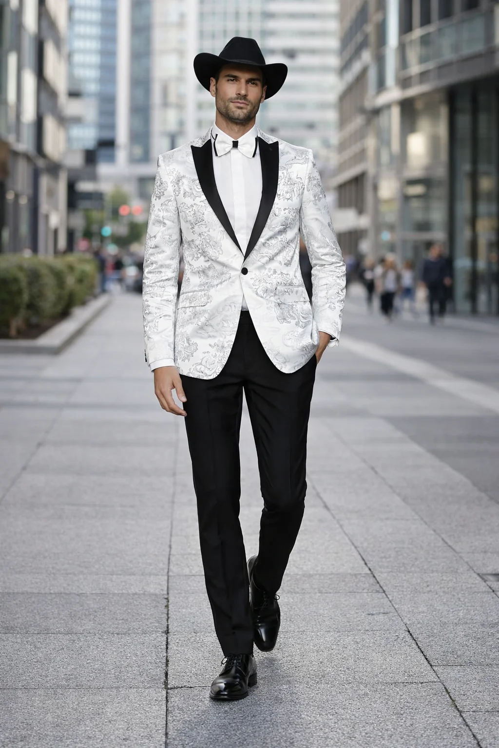 Men's Flashy Fancy Satin Shiny Tuxedo Dinners Jacket Blazer Paisley Sport Coat Silky Satin Stage Fancy Stage Party Dance White/Black - Image 8