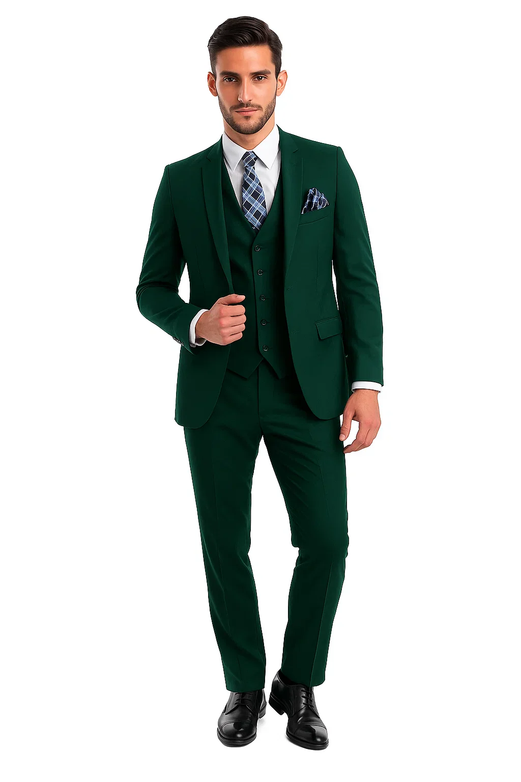 Mens Forest Green 3 Piece 2 Button Slim Fit Suit - Image 3