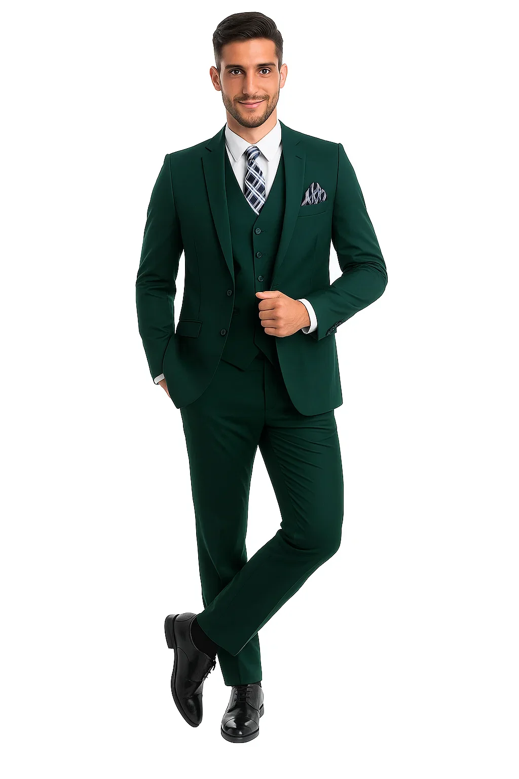 Mens Forest Green 3 Piece 2 Button Slim Fit Suit - Image 4