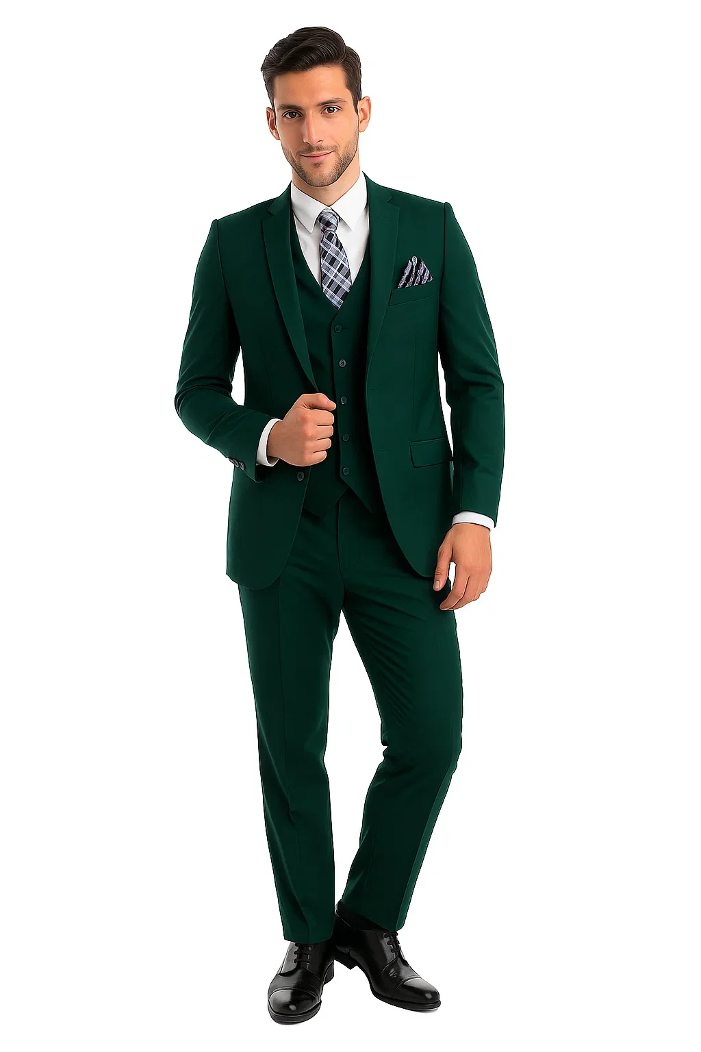 Mens Forest Green 3 Piece 2 Button Slim Fit Suit - Image 5