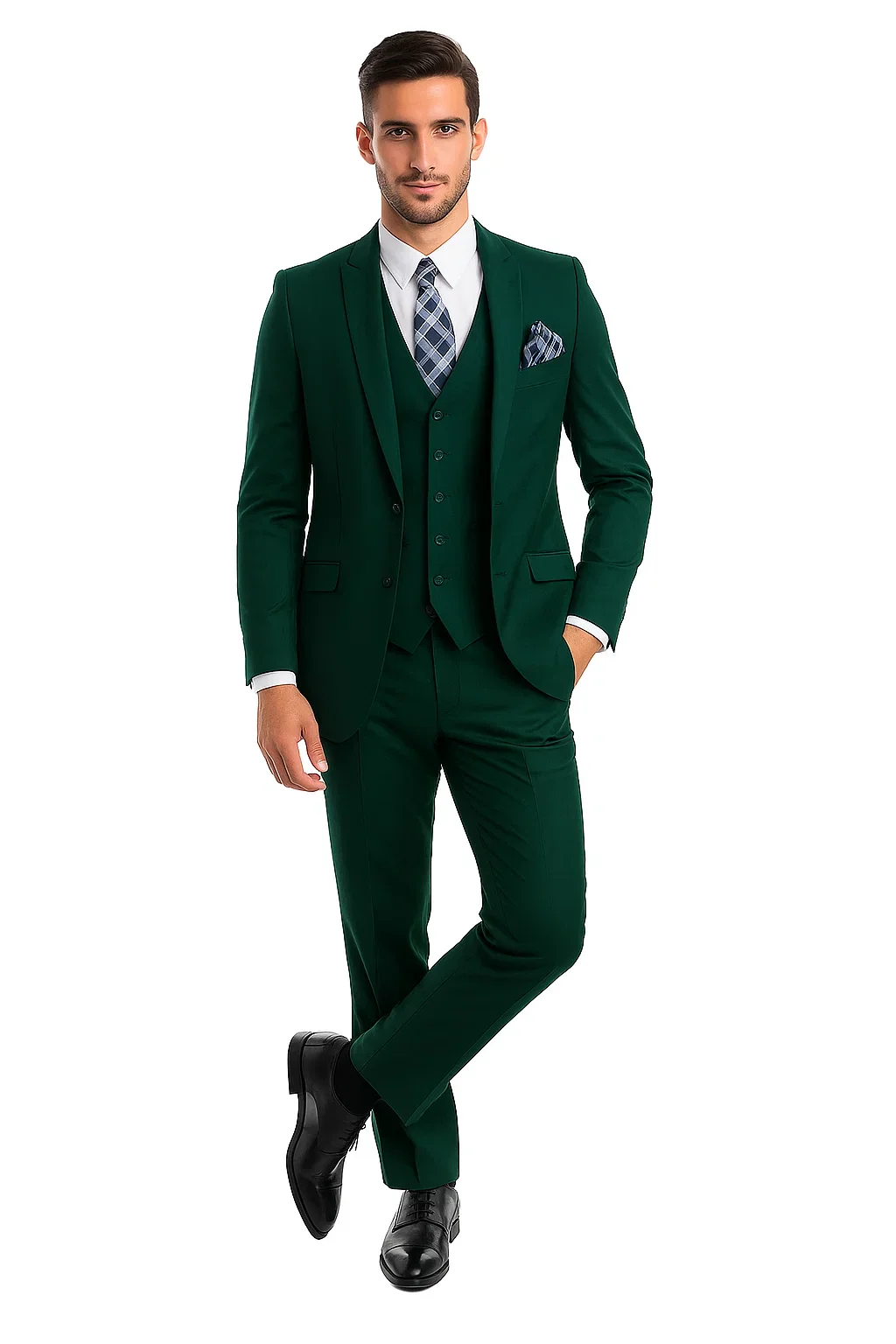 Mens Forest Green 3 Piece 2 Button Slim Fit Suit - Image 6