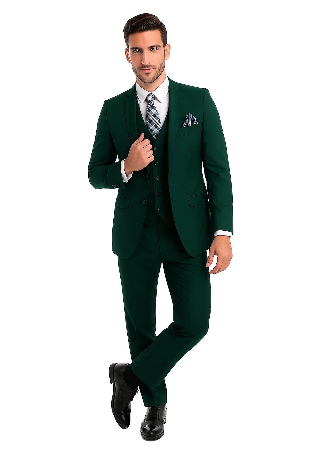 Mens Forest Green 3 Piece 2 Button Slim Fit Suit - Image 7