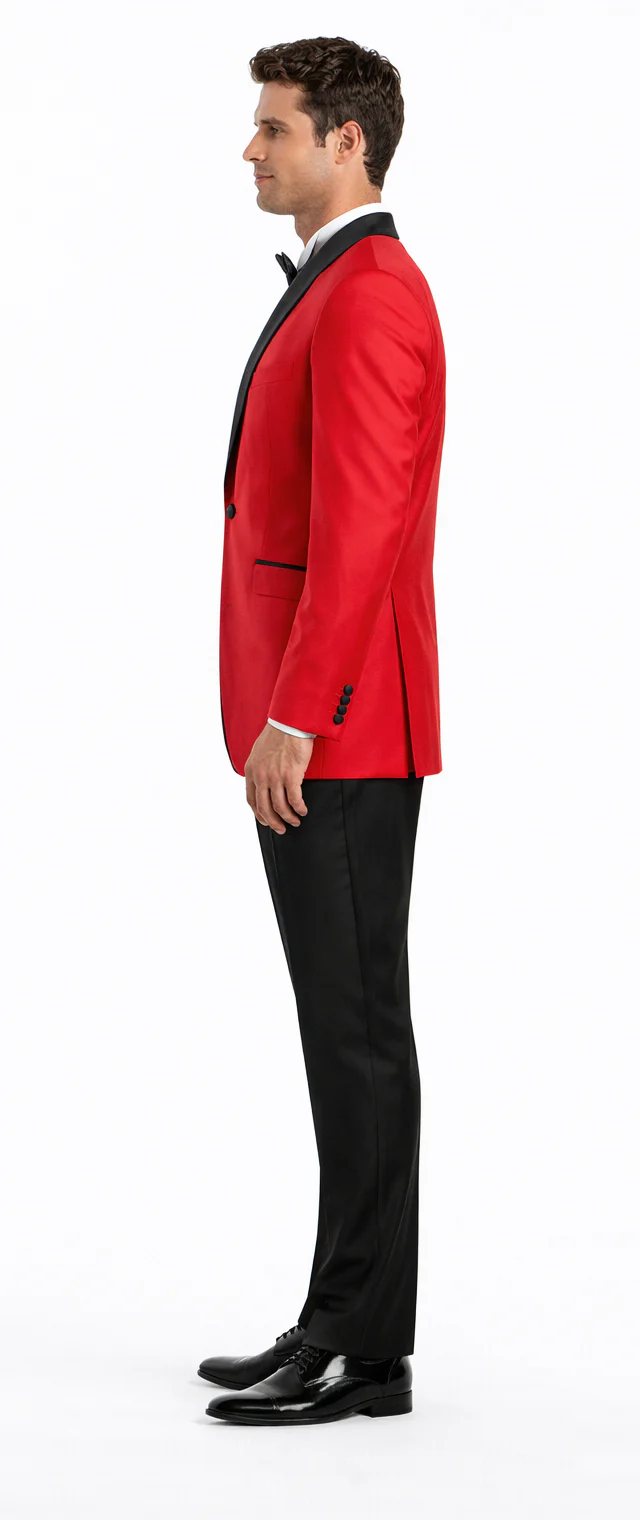 Men'S Formal Attire Red Dinner Jacket Suit And Black Lapel Black Pant Fashion Tuxedo For Men - Red Tuxedo - Image 3