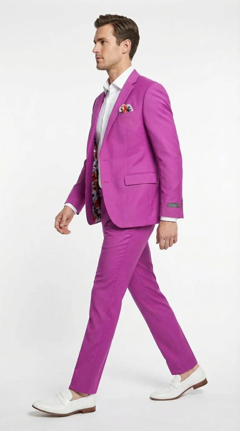 Mens Fuchsia 2 Piece Suit – Bright Pink Formal Suit for Men Stylish Wedding Party Prom Suit Magento Color - Image 3
