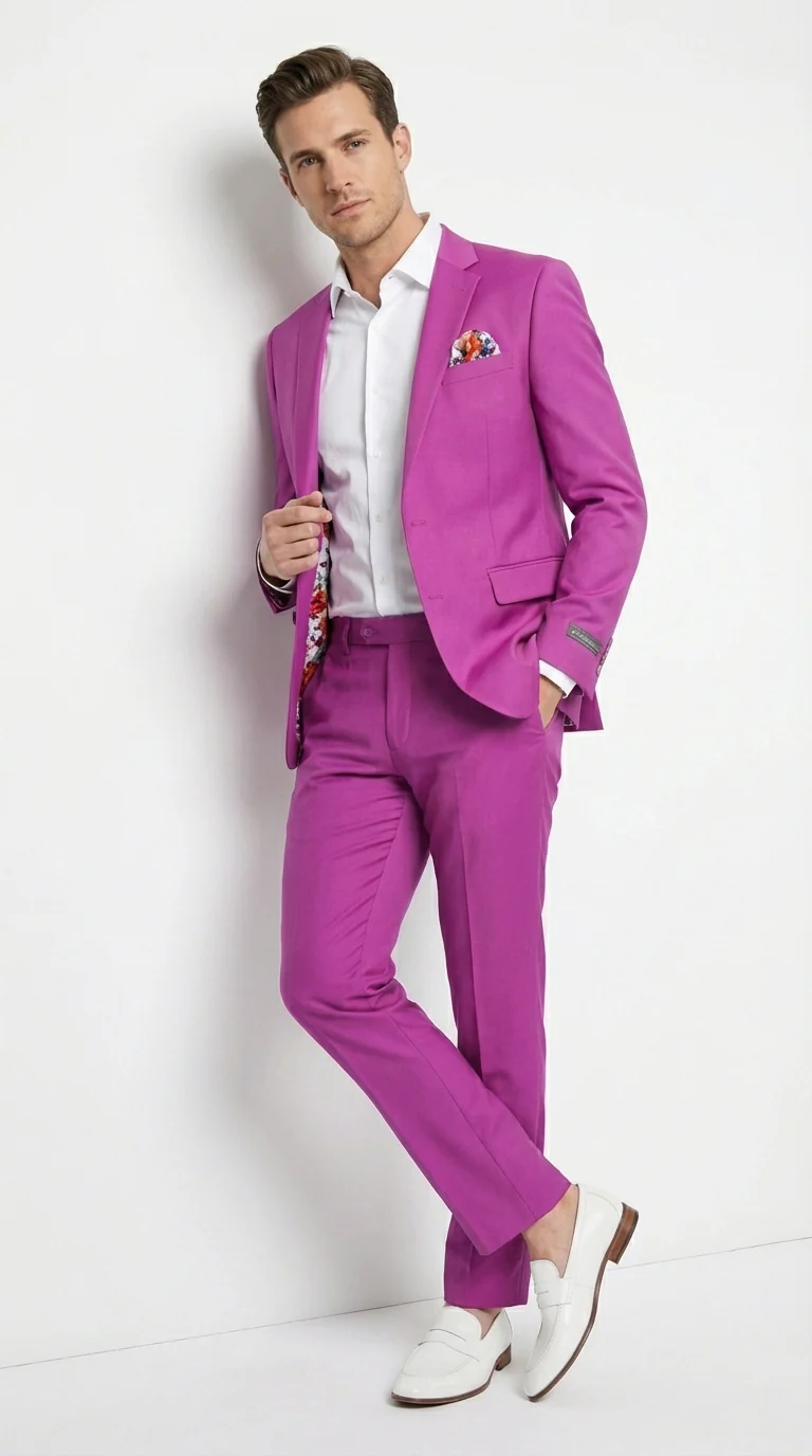 Mens Fuchsia 2 Piece Suit – Bright Pink Formal Suit for Men Stylish Wedding Party Prom Suit Magento Color - Image 4