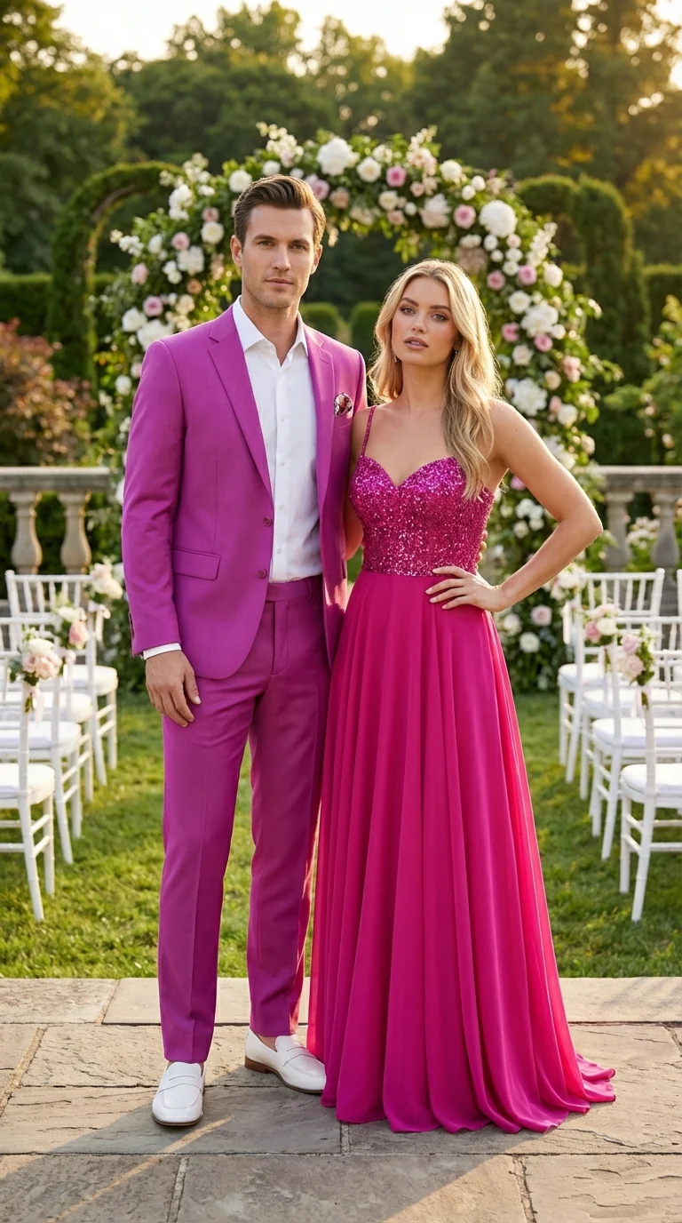 Mens Fuchsia 2 Piece Suit – Bright Pink Formal Suit for Men Stylish Wedding Party Prom Suit Magento Color - Image 7