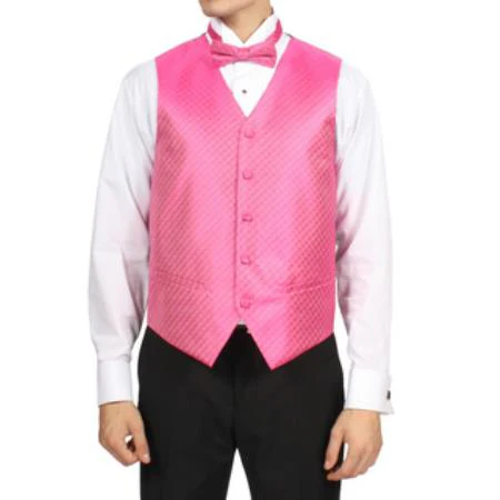 Men's Fuchsia ~ fuschia~ hot Pink Diamond Pattern 4-Piece Men's Vest Set Also available in Big and Tall Sizes