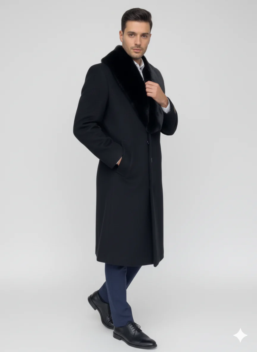 Mens Full Length and Cashmere Overcoat - Winter Topcoats - Black Coat - Image 5