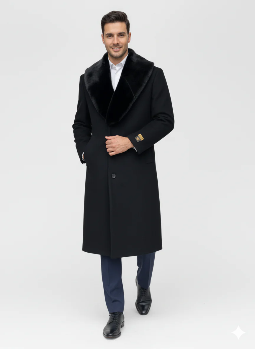 Mens Full Length and Cashmere Overcoat - Winter Topcoats - Black Coat - Image 6