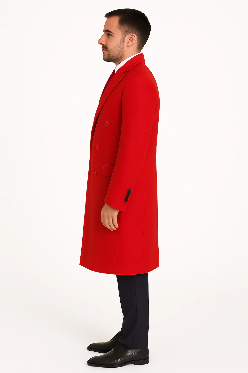 Mens Full Length and Cashmere Overcoat - Winter Topcoats - Red Coat - Image 4