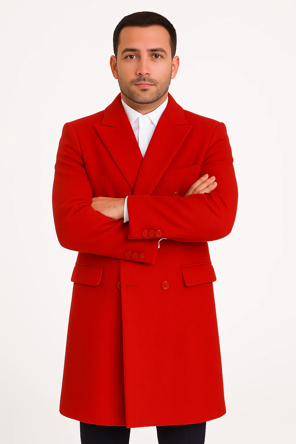 Mens Full Length and Cashmere Overcoat - Winter Topcoats - Red Coat - Image 8