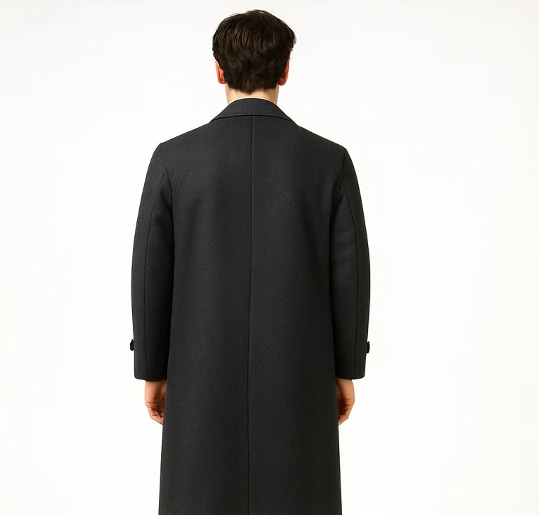 Men's Full Length Wool Overcoat Belted Charcoal Grey Belted Wool Overcoat - Image 2