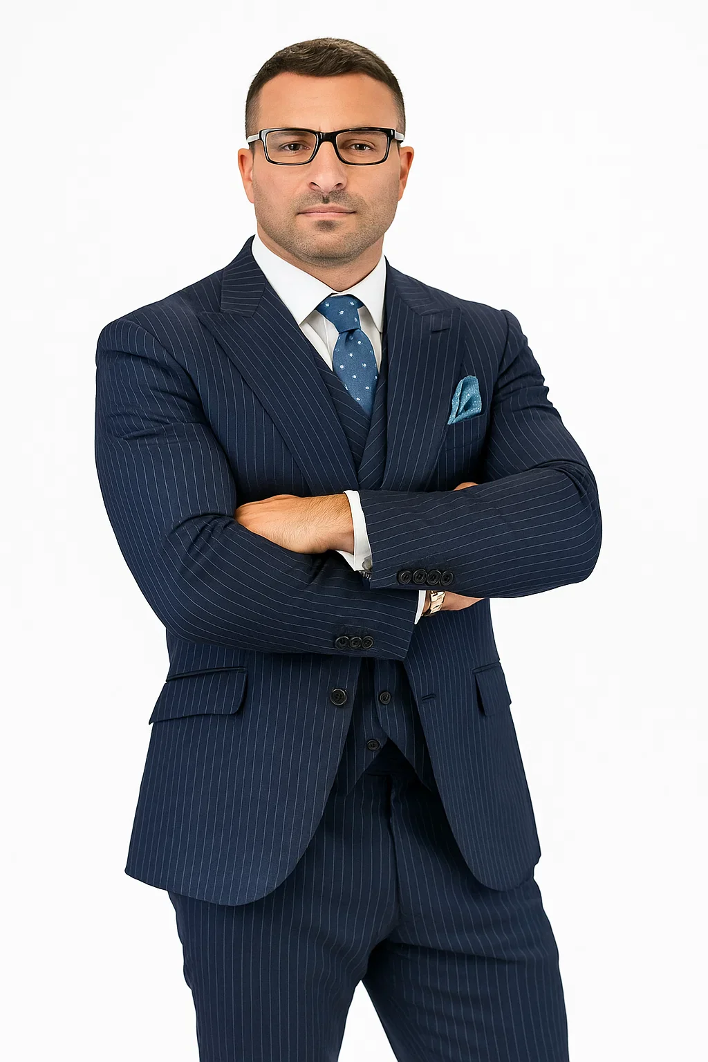 Mens Gangster Pinstripe 2 Button Double Breasted Vest Suit in Black - Image 4