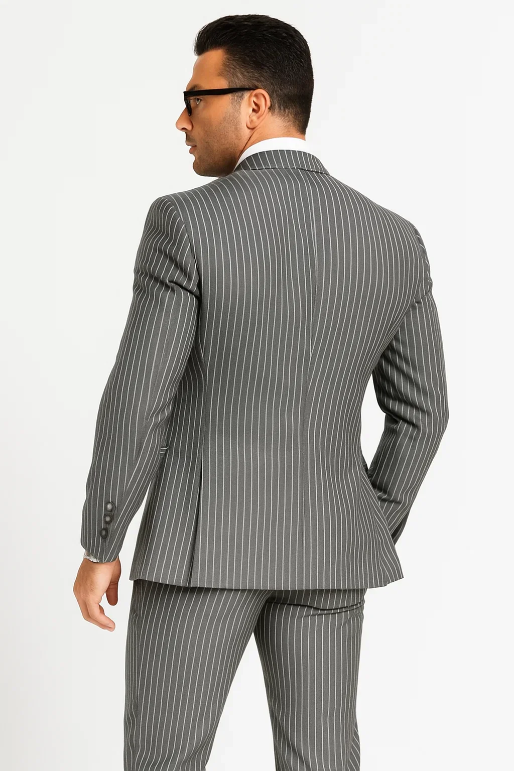 Mens Gangster Pinstripe 2 Button Double Breasted Vest Suit in Black - Image 8
