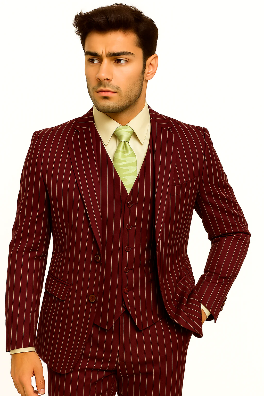 mens-gangster-pinstripe-2-button-double-breasted-vest-suit-in-hunter-or-burgundy - Image 32