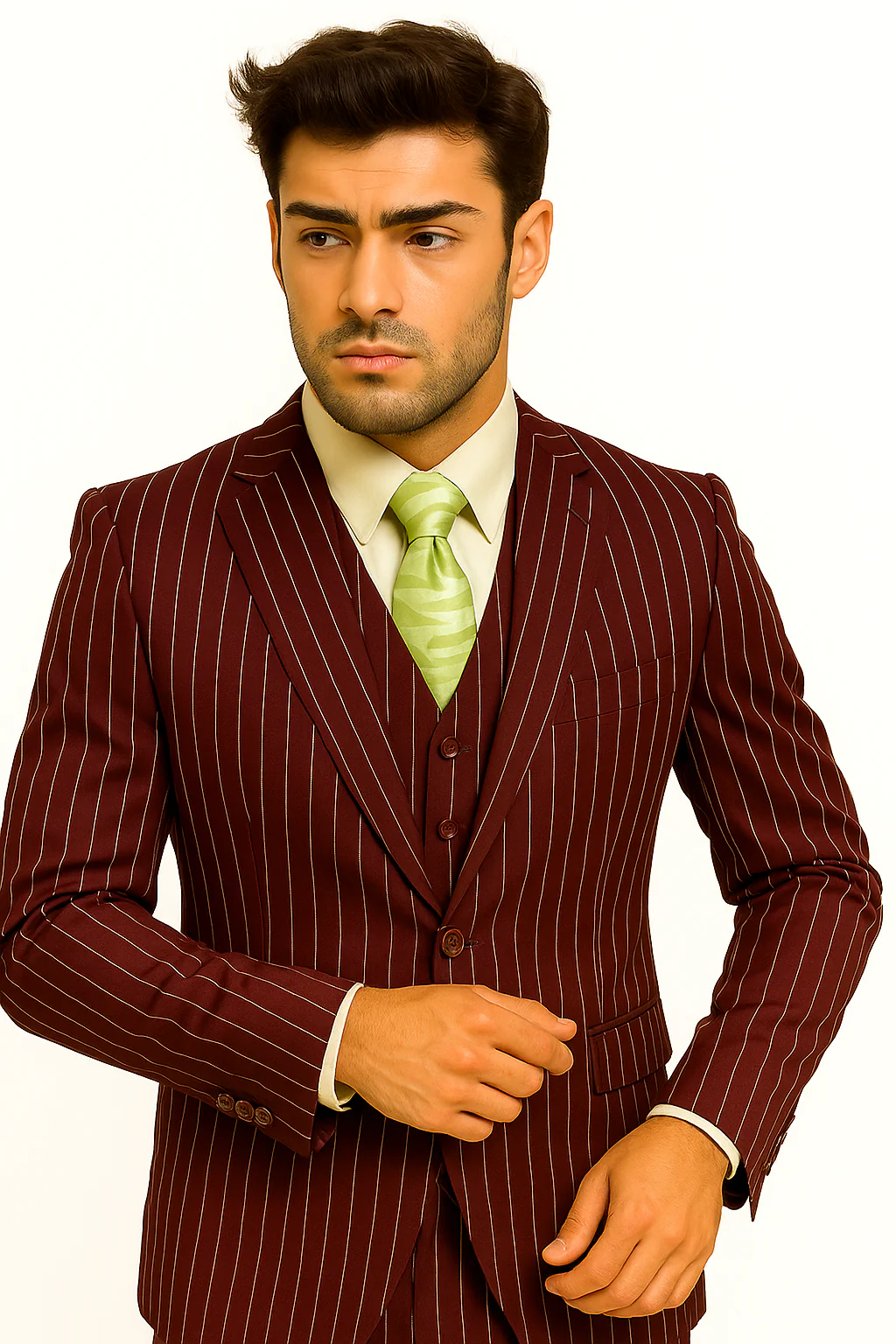 mens-gangster-pinstripe-2-button-double-breasted-vest-suit-in-hunter-or-burgundy - Image 33