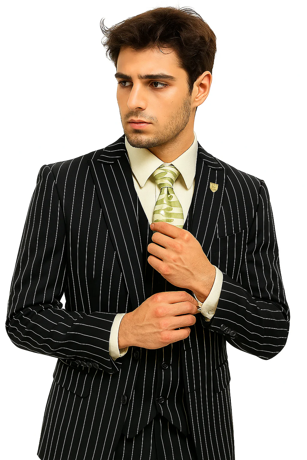 mens-gangster-pinstripe-2-button-double-breasted-vest-suit-in-hunter-or-burgundy - Image 4