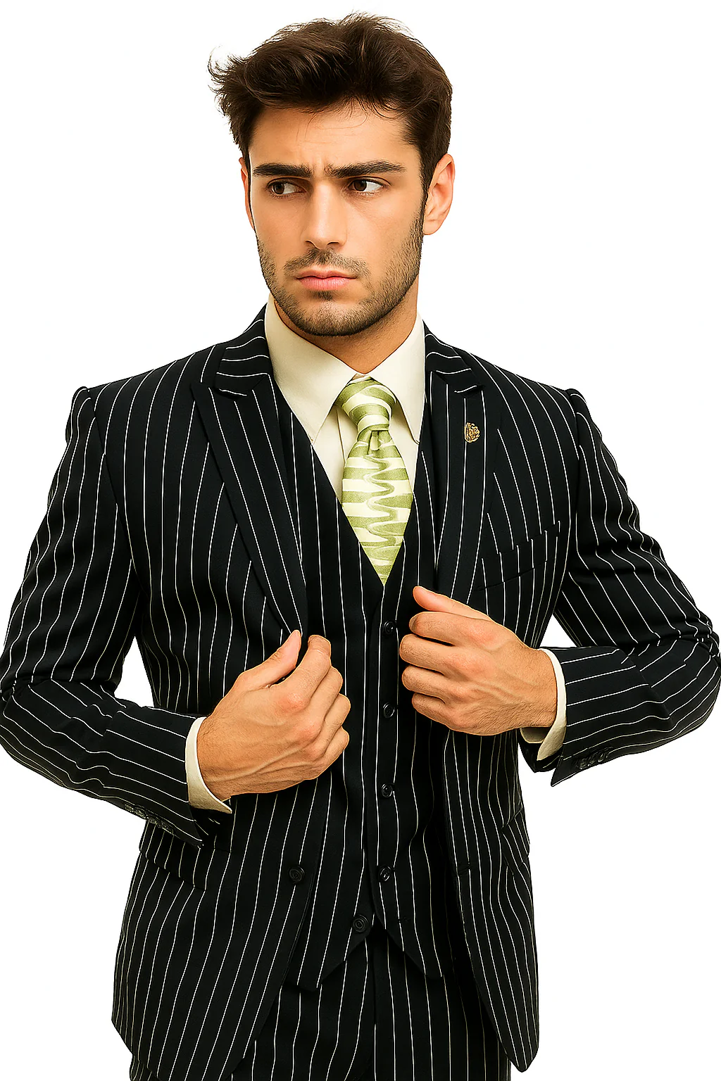 mens-gangster-pinstripe-2-button-double-breasted-vest-suit-in-hunter-or-burgundy - Image 6